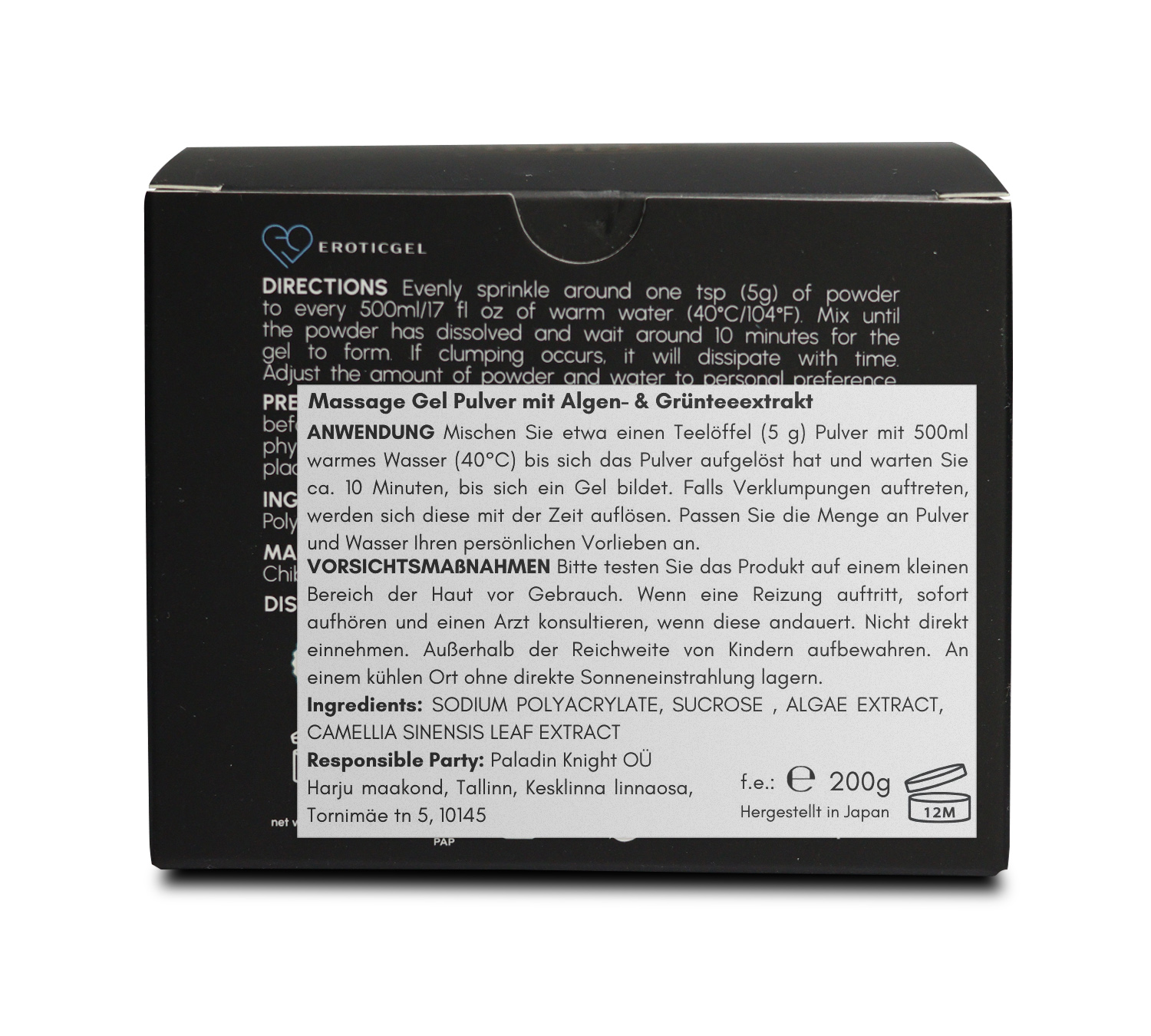 EROTICGEL «Nuru Massage Gel Powder - KONNO Edition» with Seaweed Extract and Green Tea Extract, Japanese massage gel powder, 200g